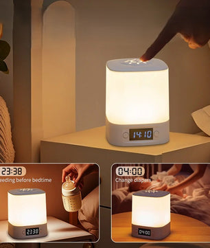 Oplaadbare LED Bureaulamp met Klok – Touch Nachtlamp met Timer en 3 Lichtkleuren voor Slaapkamer en Kinderkamer