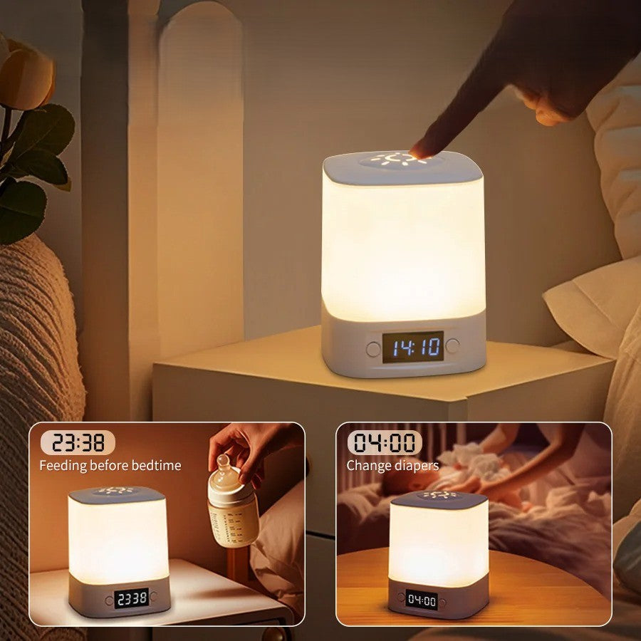 Oplaadbare LED Bureaulamp met Klok – Touch Nachtlamp met Timer en 3 Lichtkleuren voor Slaapkamer en Kinderkamer