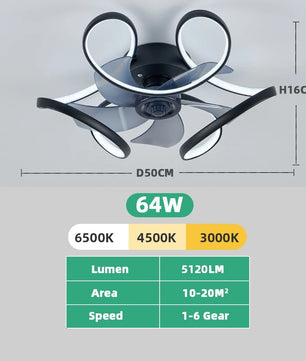 Nordic Smart Plafondventilator met LED – Scandinavisch Geometrisch Design met APP en Afstandsbediening, 6 Snelheden en Stille DC-Motor voor Woonkamer en Slaapkamer