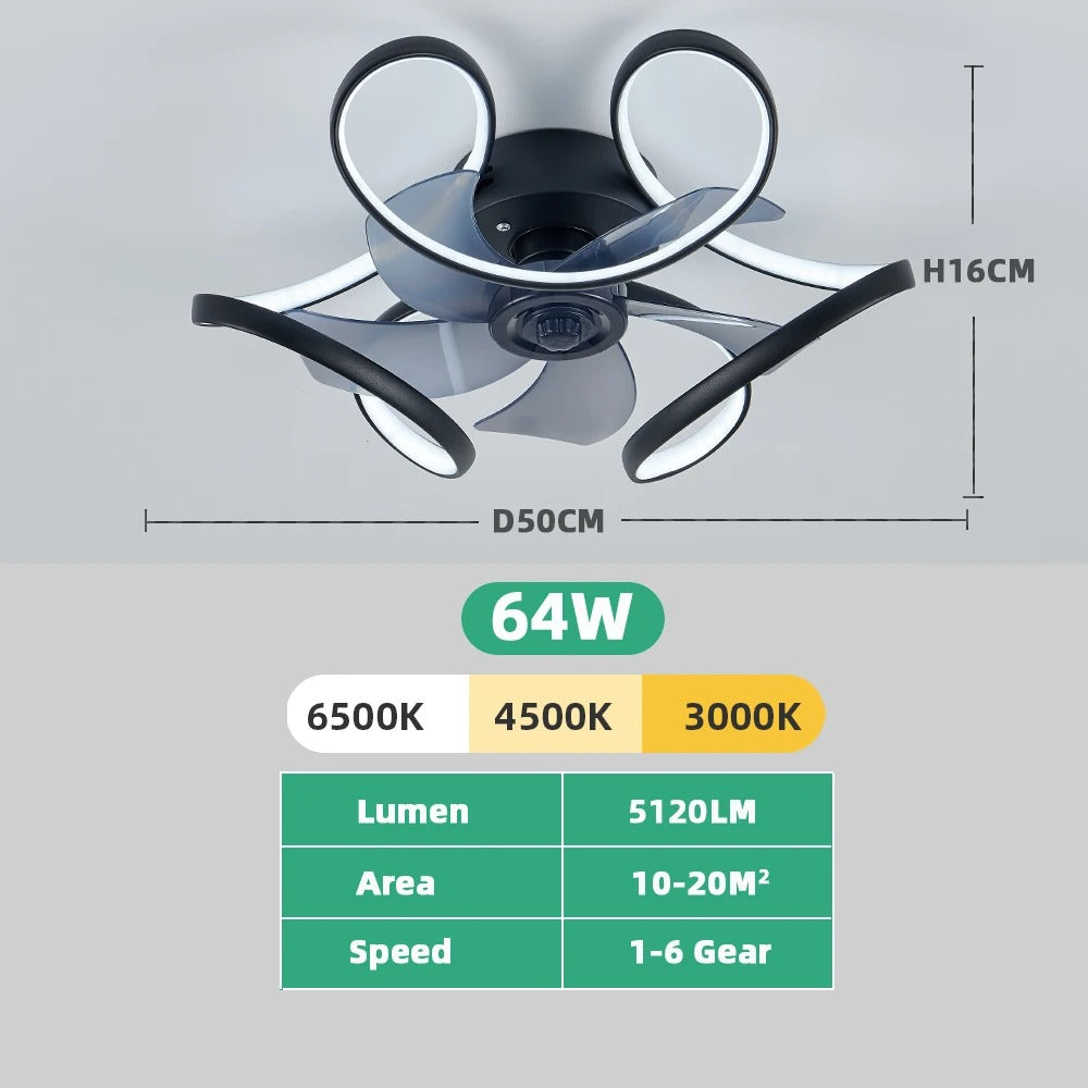 Nordic Smart Plafondventilator met LED – Scandinavisch Geometrisch Design met APP en Afstandsbediening, 6 Snelheden en Stille DC-Motor voor Woonkamer en Slaapkamer