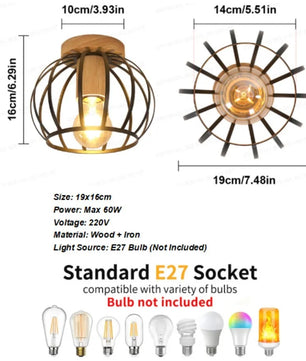 Gouden Plafondlamp – Metalen Semi-Inbouw Mand Kooi Lamp met E27 Fitting voor Hal en Woonkamer