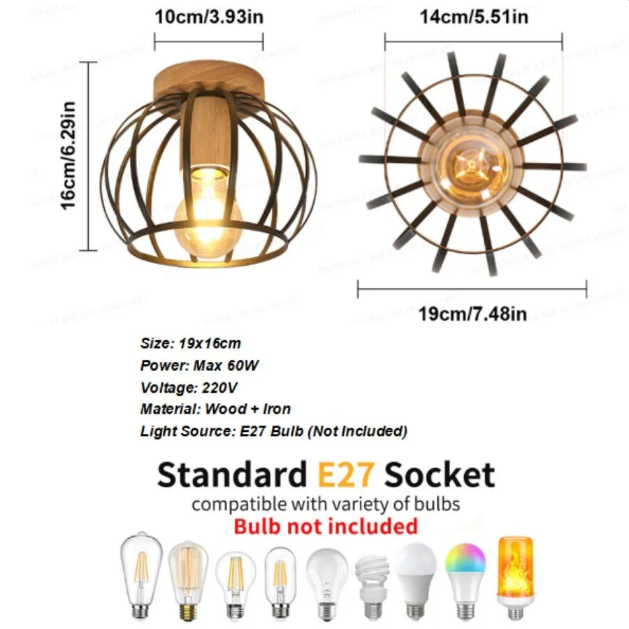 Gouden Plafondlamp – Metalen Semi-Inbouw Mand Kooi Lamp met E27 Fitting voor Hal en Woonkamer