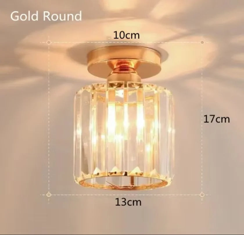Moderne Gouden Plafondlamp – 3-Lichts Semi-Inbouw met Kristalglas voor Keuken en Woonkamer