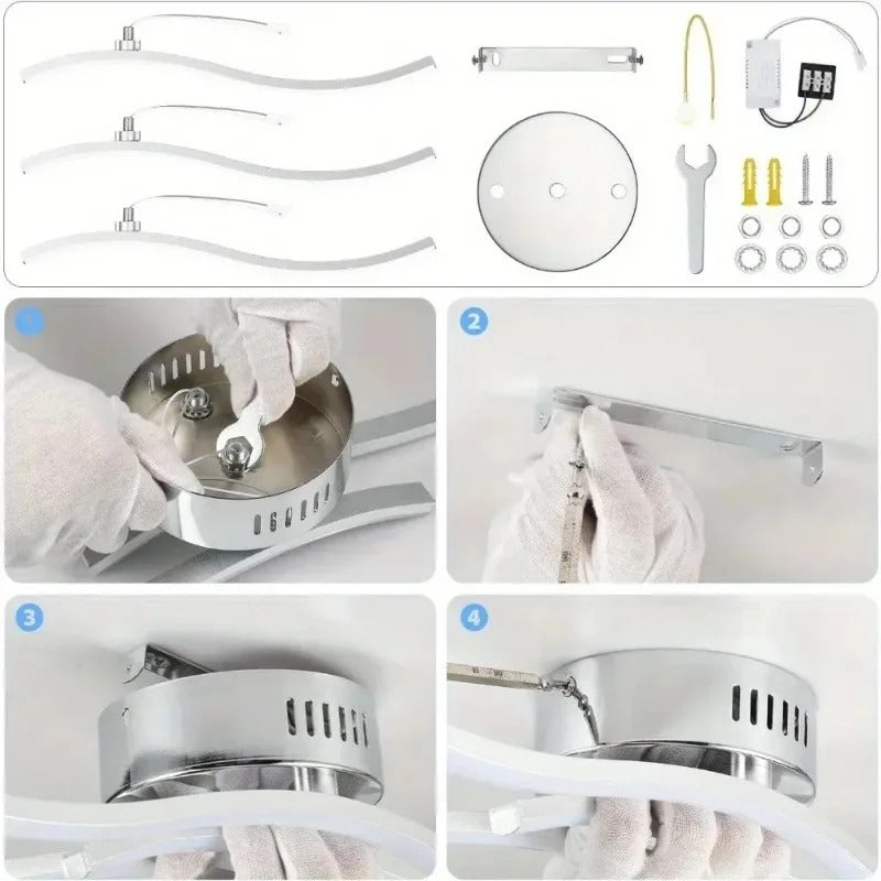 Moderne LED Kroonluchter – 3-Armig Golvend Design – 21W Chroom – Koel Wit 5500K voor Woonkamer, Eetkamer en Hal