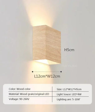 Nordic Houten LED Wandlamp – Vierkante Scandinavische Wandverlichting voor Slaapkamer en Hal