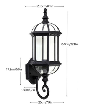 Antieke Retro Wandlamp – Vintage Buitenlamp van Metaal en Glas – Zwart – E27 – Voor Tuin, Veranda en Entree