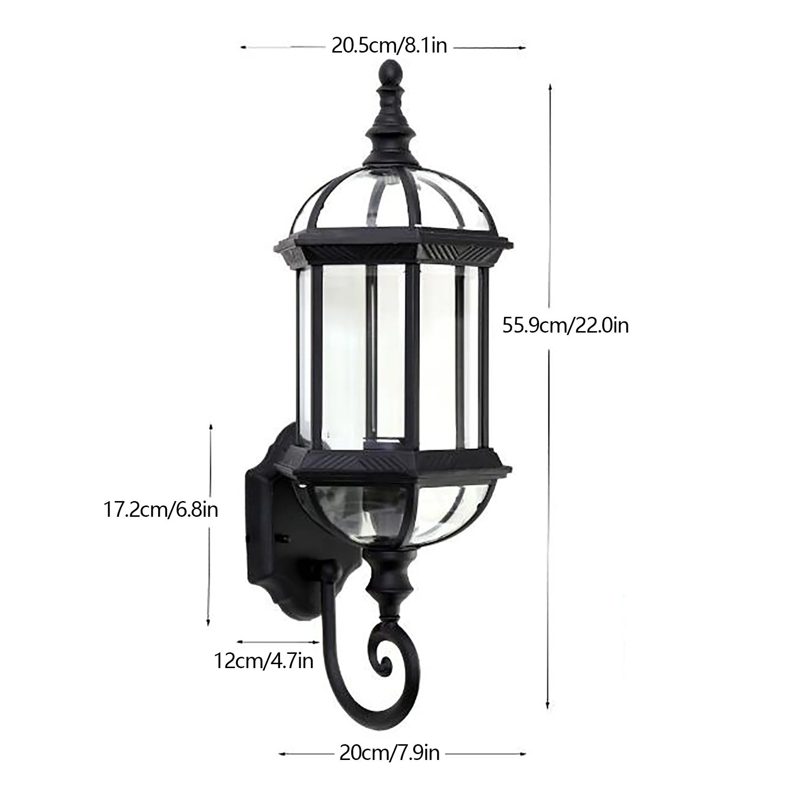 Antieke Retro Wandlamp – Vintage Buitenlamp van Metaal en Glas – Zwart – E27 – Voor Tuin, Veranda en Entree