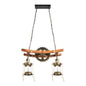 Vintage 2-Lichts Hanglamp – Houten Kroonluchter met Tandwiel Design – Rustieke Industriële Plafondlamp met E27 Fittingen