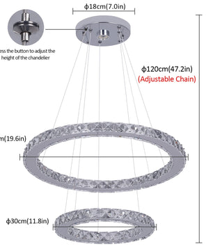 Luxe Kristallen LED Hanglamp – Moderne Kroonluchter van Kristal en RVS met Afstandsbediening – Instelbare Lichtkleur voor Woonkamer en Eetkamer