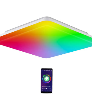 Smart LED RGB Plafondlamp – 24W Dimbaar 2700K–6500K – WiFi en Alexa Compatibel – Vierkant 28×28 cm voor Woonkamer, Slaapkamer en Kantoor