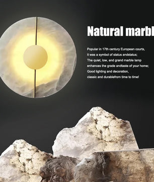 Moderne Marmeren LED Wandlamp – Ronde Albast Wandverlichting met Goud of Koper voor Woonkamer en Slaapkamer