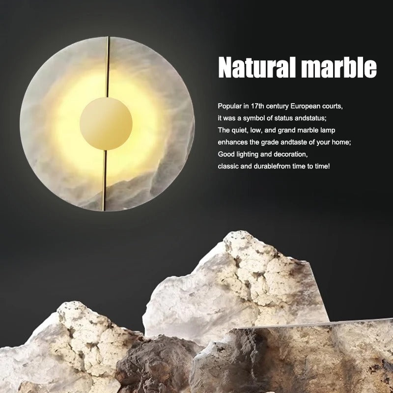Moderne Marmeren LED Wandlamp – Ronde Albast Wandverlichting met Goud of Koper voor Woonkamer en Slaapkamer