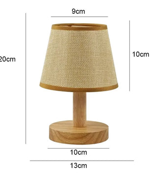 Stoffen Tafellamp met Houten Basis – LED Sfeerlamp in Japans Design met 3 Lichtkleuren voor Slaapkamer en Woonkamer
