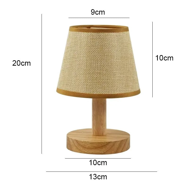Stoffen Tafellamp met Houten Basis – LED Sfeerlamp in Japans Design met 3 Lichtkleuren voor Slaapkamer en Woonkamer