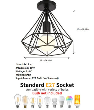 Industriële Vintage Plafondlamp – Zwarte Metalen Semi-Inbouwlamp met E27 Fitting