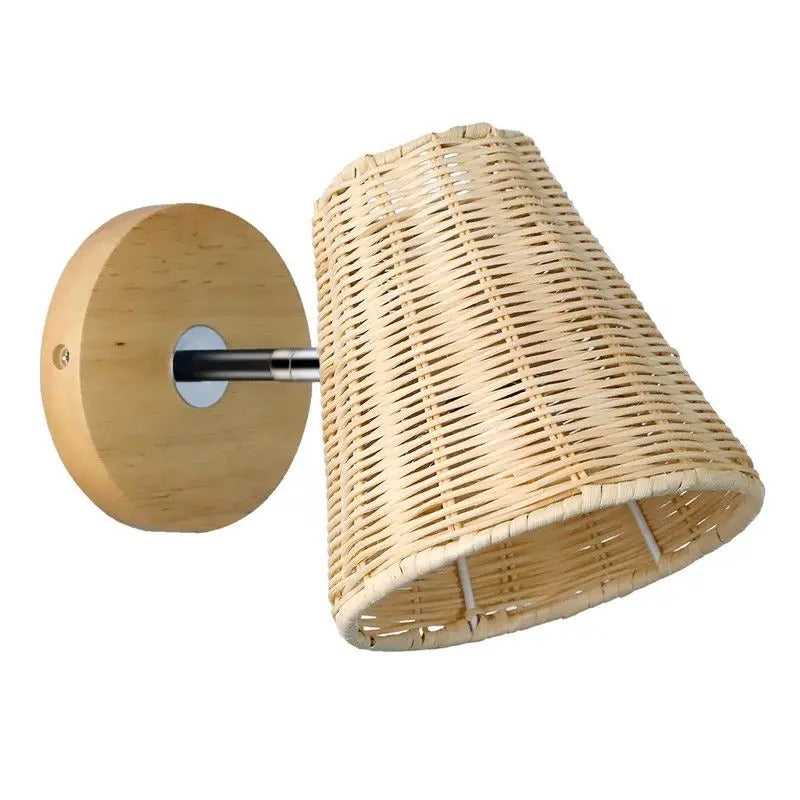 Retro Rotan Wandlamp – Handgeweven Bohemian Wandverlichting met Schakelaar en LED
