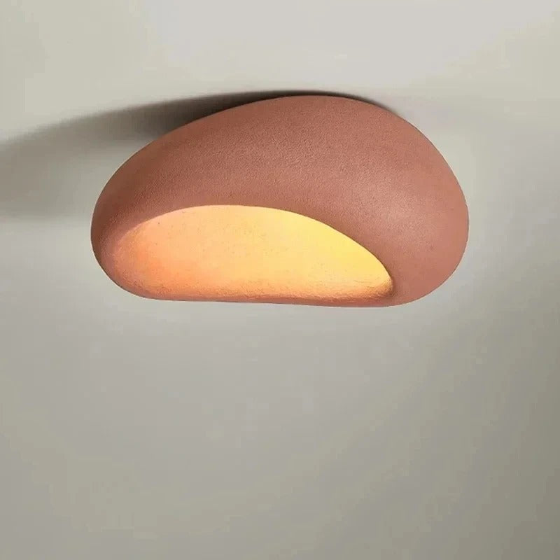Nordic Wabi-Sabi LED Plafondlamp – Minimalistische Ronde Plafondverlichting van Hars