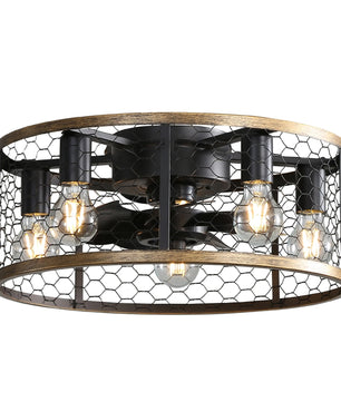 Moderne Plafondventilator met Licht – 20 Inch Zwarte Cage Ventilator met 6 Snelheden, Stille DC-Motor, Omkeerfunctie en Afstandsbediening voor Binnen en Overdekt Buiten