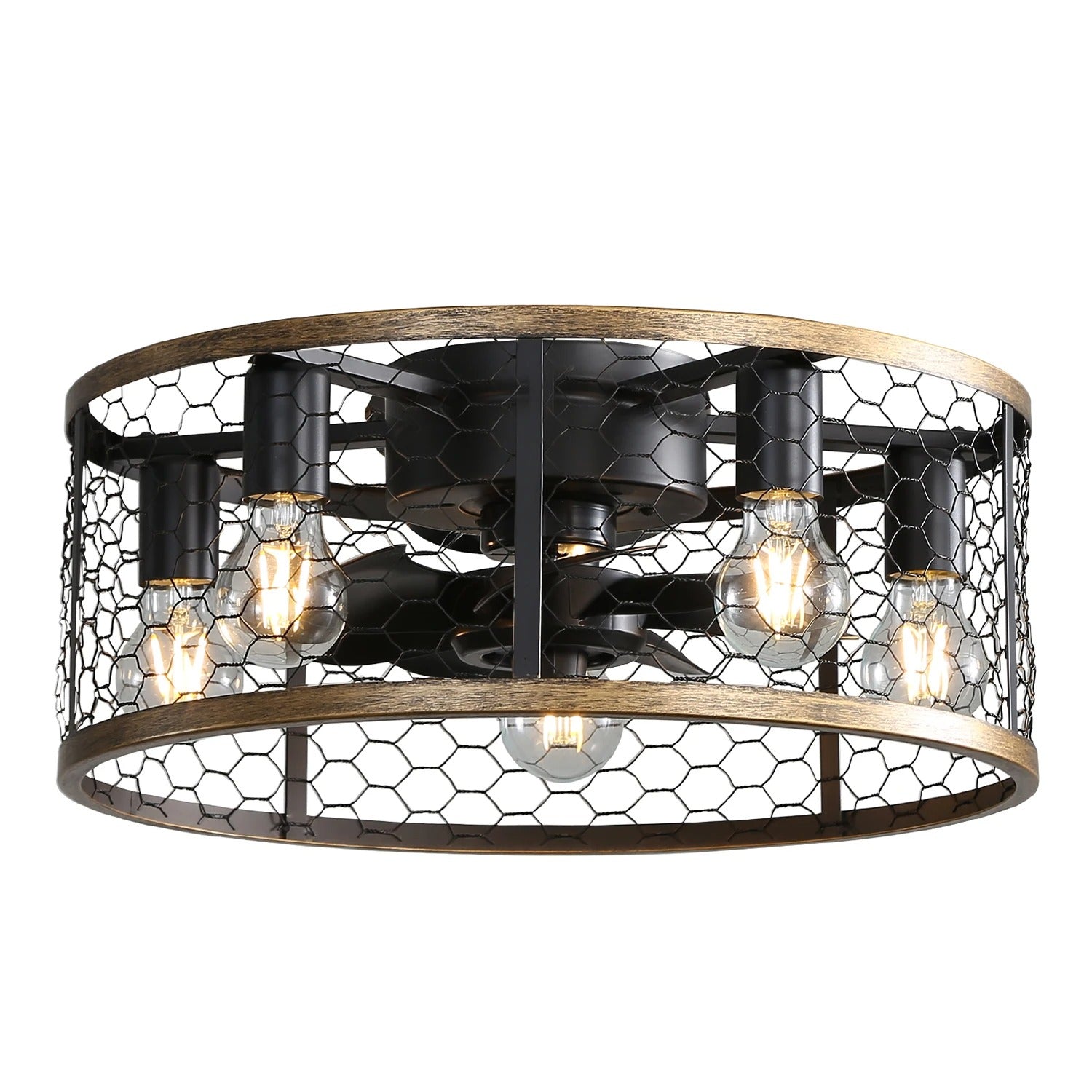 Moderne Plafondventilator met Licht – 20 Inch Zwarte Cage Ventilator met 6 Snelheden, Stille DC-Motor, Omkeerfunctie en Afstandsbediening voor Binnen en Overdekt Buiten