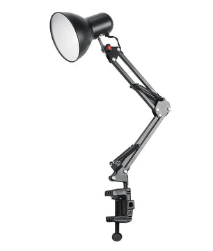 Flexibele Bureaulamp met Zwenkarm en Tafelklem – Zwarte Metalen Werklamp met E27/E26 Fitting voor Kantoor en Studio