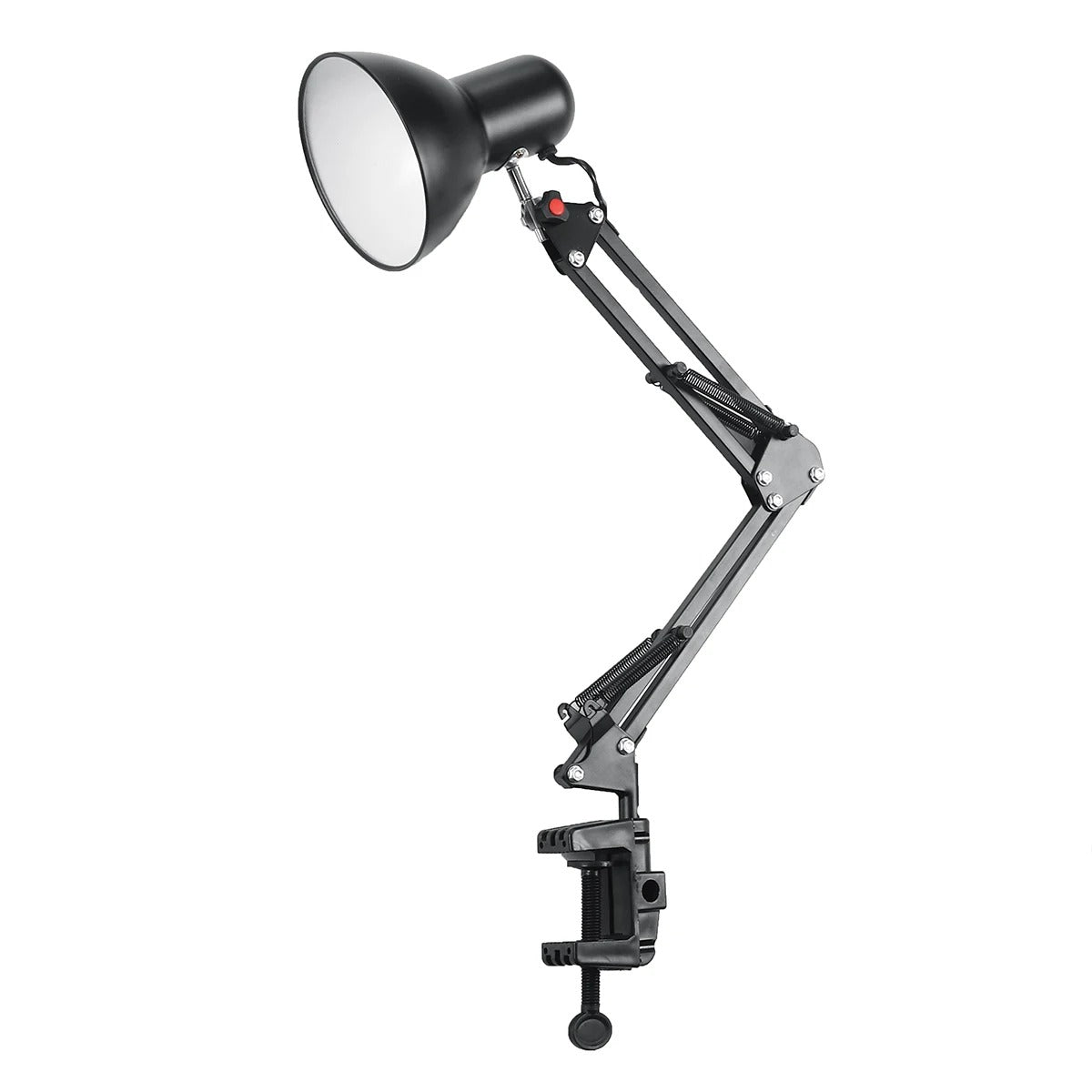Flexibele Bureaulamp met Zwenkarm en Tafelklem – Zwarte Metalen Werklamp met E27/E26 Fitting voor Kantoor en Studio
