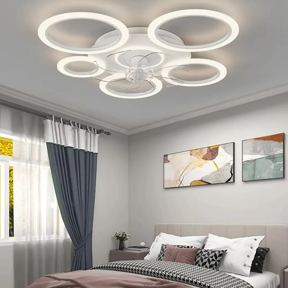 Moderne Plafondventilator met LED-Verlichting – Minimalistische Cirkel Ventilatorlamp met Afstandsbediening, 3 Snelheden en 3 Lichtkleuren voor Woonkamer en Slaapkamer