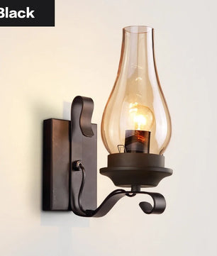 Retro Industriële Wandlamp van IJzer en Glas – Vintage Kerosine Stijl Wandlamp met E27 Fitting voor Café, Hotel, Slaapkamer en Loft