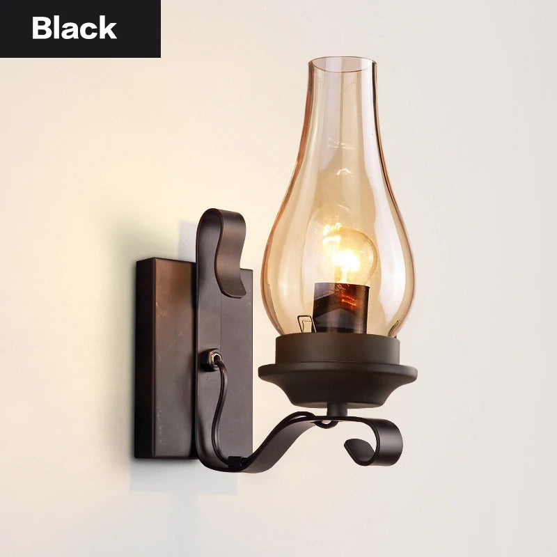 Retro Industriële Wandlamp van IJzer en Glas – Vintage Kerosine Stijl Wandlamp met E27 Fitting voor Café, Hotel, Slaapkamer en Loft