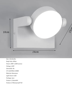 Moderne LED Wandlamp – 20W Binnen en Buiten – Draaibaar LED Paneel – Warm Wit 3000K – Zwart Aluminium – IP65