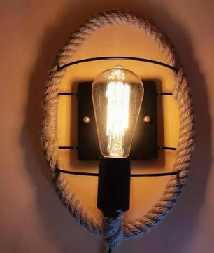 Retro Industriële Wandlamp met Henneptouw – IJzeren Wandverlichting E27 voor Woonkamer en Slaapkamer