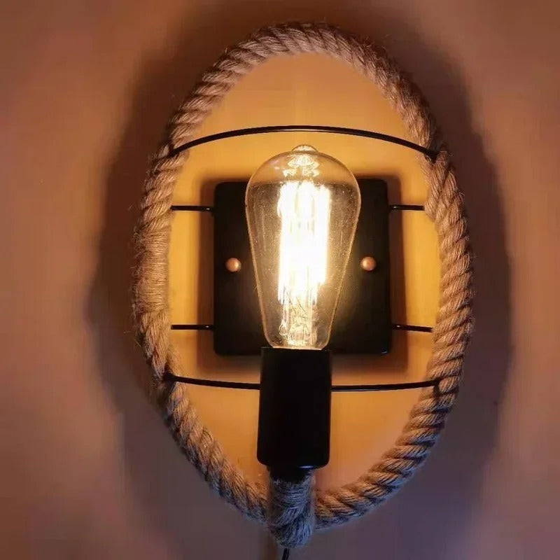 Retro Industriële Wandlamp met Henneptouw – IJzeren Wandverlichting E27 voor Woonkamer en Slaapkamer