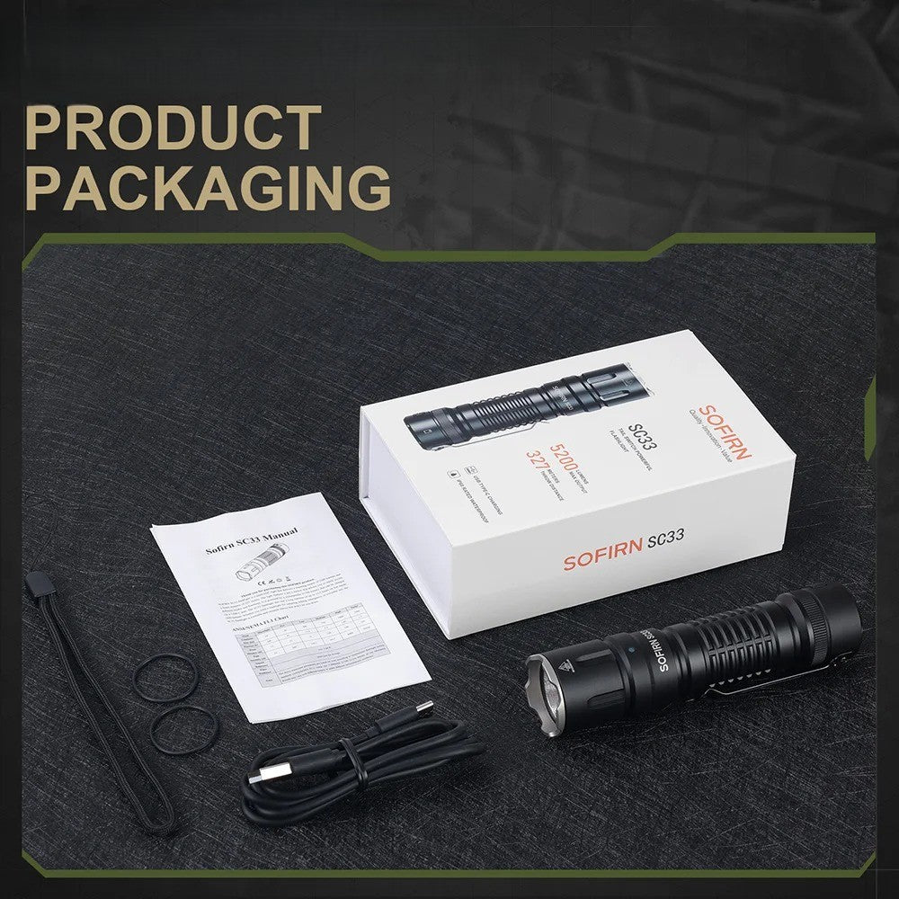 Krachtige Tactische LED Zaklamp 5200 Lumen – USB-C Oplaadbaar, IP68 Waterdicht & 21700 Batterij – Compact Aluminium Outdoor Zaklamp