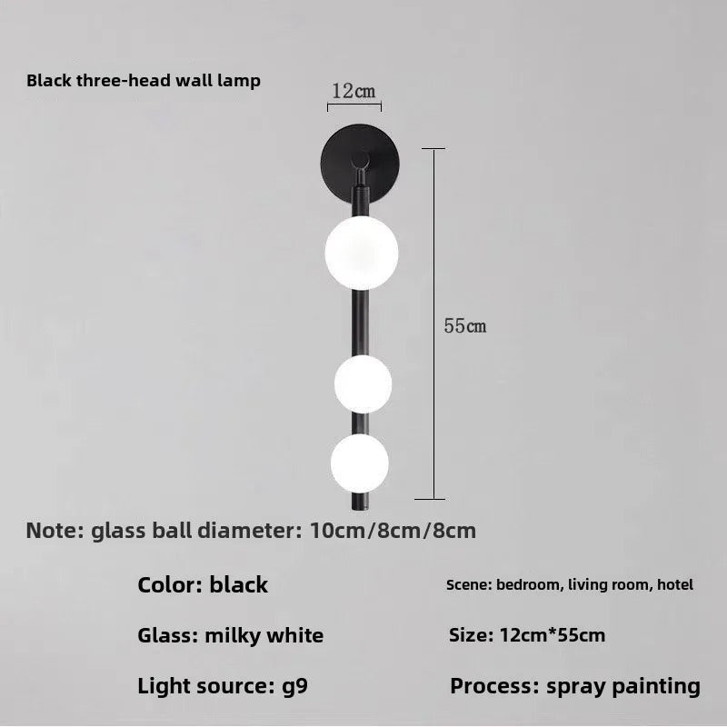 Wandlamp met Glazen Bol – Modern Design – Wit Glas met Goud of Zwart Metaal – E27 – Voor Slaapkamer, Badkamer en Hal