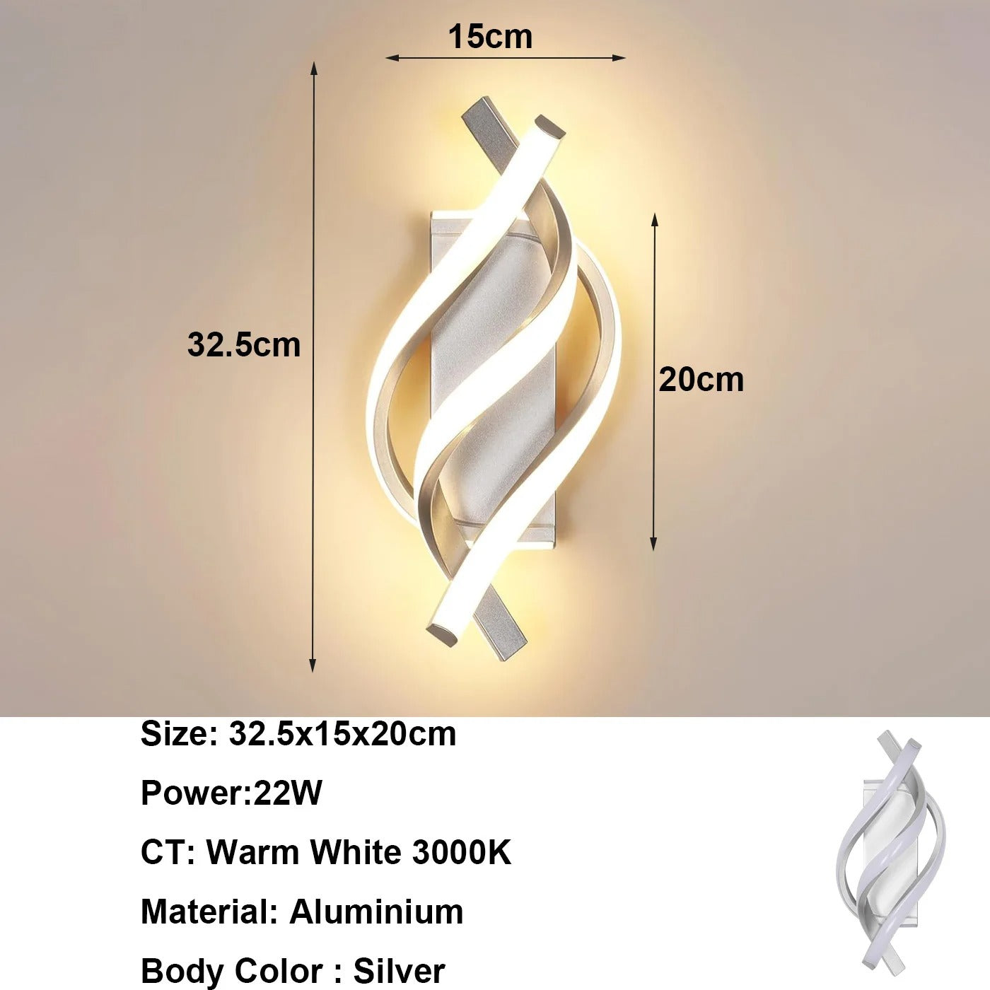Moderne LED Wandlamp 22W – Witte Aluminium Wandkandelaar met Spiraal Design – Warm Wit 3000K voor Interieur