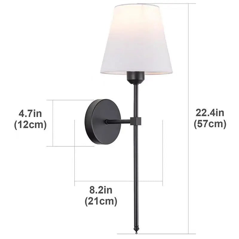 Industriële Wandlamp met Stoffen Kap – Metaal Retro Design met E27 LED – Sfeervolle Wandverlichting voor Slaapkamer, Woonkamer en Horeca