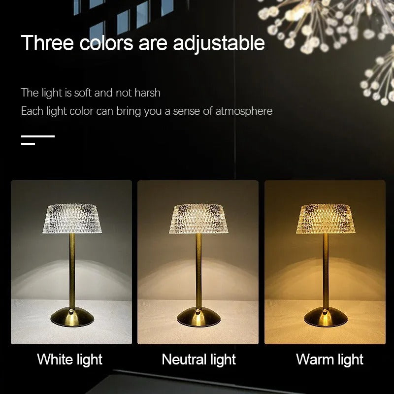 Oplaadbaar LED Nachtlampje met Touch Bediening – Moderne Glazen Tafellamp met 3 Lichtkleuren en USB Opladen