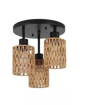 Handgemaakte Rotan Plafondlamp – Boho Geweven Kroonluchter van Rotan en Hennep – E27 Fitting voor Woonkamer, Eetkamer en Slaapkamer