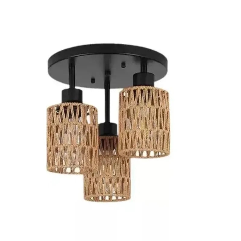 Handgemaakte Rotan Plafondlamp – Boho Geweven Kroonluchter van Rotan en Hennep – E27 Fitting voor Woonkamer, Eetkamer en Slaapkamer
