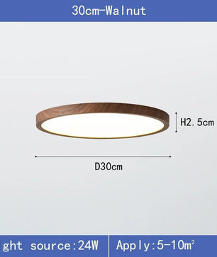 Ultradunne Ronde LED Plafondlamp met Houtnerf – Walnootlook – 24W Ø30 cm – Driekleurig Licht voor Woonkamer en Slaapkamer