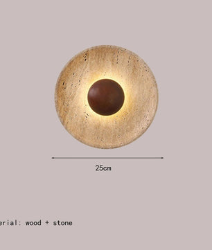 Moderne Natuursteen Wandlamp 25 cm – Sfeervolle Blaker met Donker Houten Basis – Luxe Wandverlichting voor Foyer, Eetkamer en Slaapkamer