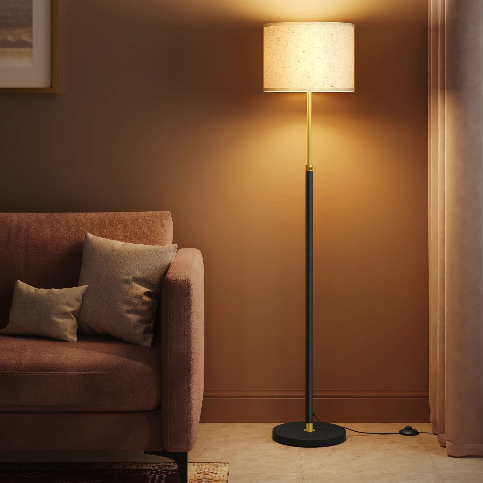 In Hoogte Verstelbare Vloerlamp – Moderne Staande Lamp met Stoffen Kap – LED E27 Inclusief voor Woonkamer en Leeshoek