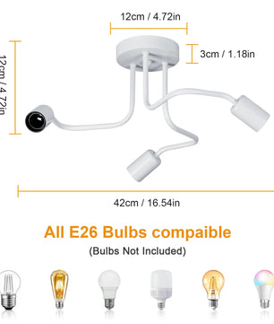 Industriële Plafondlamp Wit – Retro Metalen Kroonluchter met 3× E27 Fittingen voor Woonkamer en Eetkamer