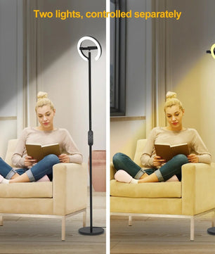 Moderne LED Vloerlamp met 2 Draaibare Ringen – 1,9 m Staande Lamp met Traploos Dimmen en Afstandsbediening – Sfeerverlichting en Leeslamp voor Woonkamer en Slaapkamer