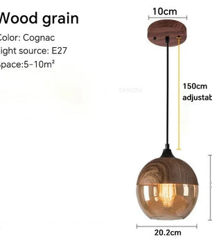 Nordic LED Hanglamp – Moderne Glas & Houten Plafondlamp voor Woonkamer, Slaapkamer & Eetkamer