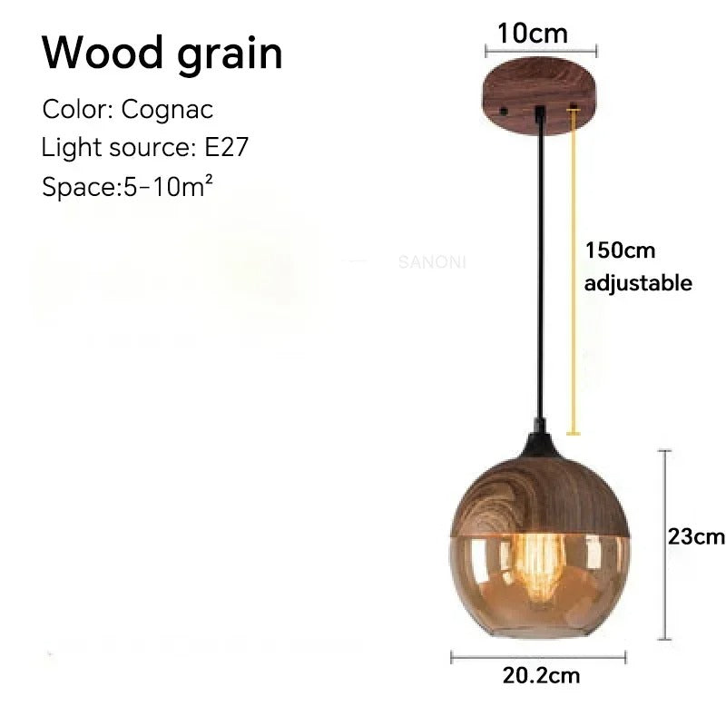 Nordic LED Hanglamp – Moderne Glas & Houten Plafondlamp voor Woonkamer, Slaapkamer & Eetkamer