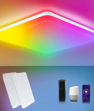 Smart LED RGB Plafondlamp – 24W Dimbaar 2700K–6500K – WiFi en Alexa Compatibel – Vierkant 28×28 cm voor Woonkamer, Slaapkamer en Kantoor