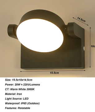 Moderne LED Wandlamp – 20W Binnen en Buiten – Draaibaar LED Paneel – Warm Wit 3000K – Zwart Aluminium – IP65