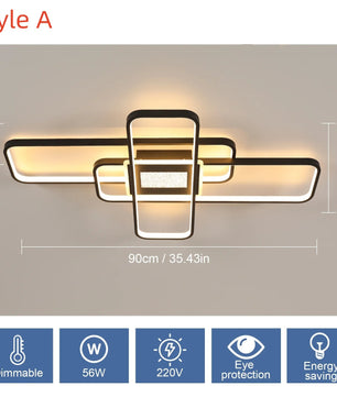 Moderne LED Plafondlamp – 56W Dimbaar met Afstandsbediening en App – 90 cm Aluminium Plafondverlichting voor Woonkamer en Eetkamer