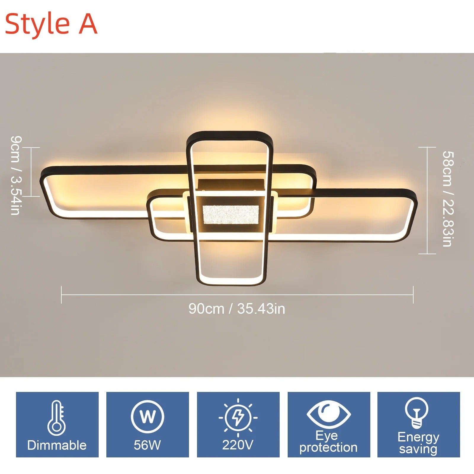 Moderne LED Plafondlamp – 56W Dimbaar met Afstandsbediening en App – 90 cm Aluminium Plafondverlichting voor Woonkamer en Eetkamer