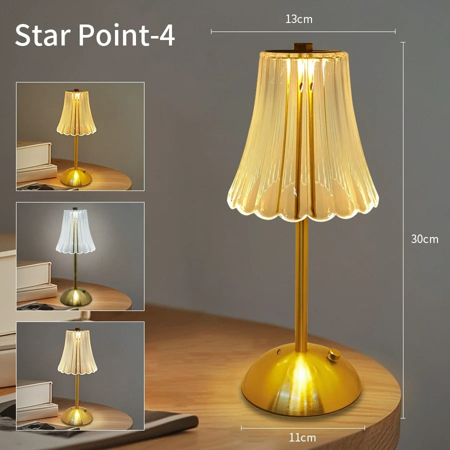 Kristallen LED Tafellamp – Oplaadbare Dimbare Nachtlamp en Boeklicht voor Sfeerverlichting en Decor